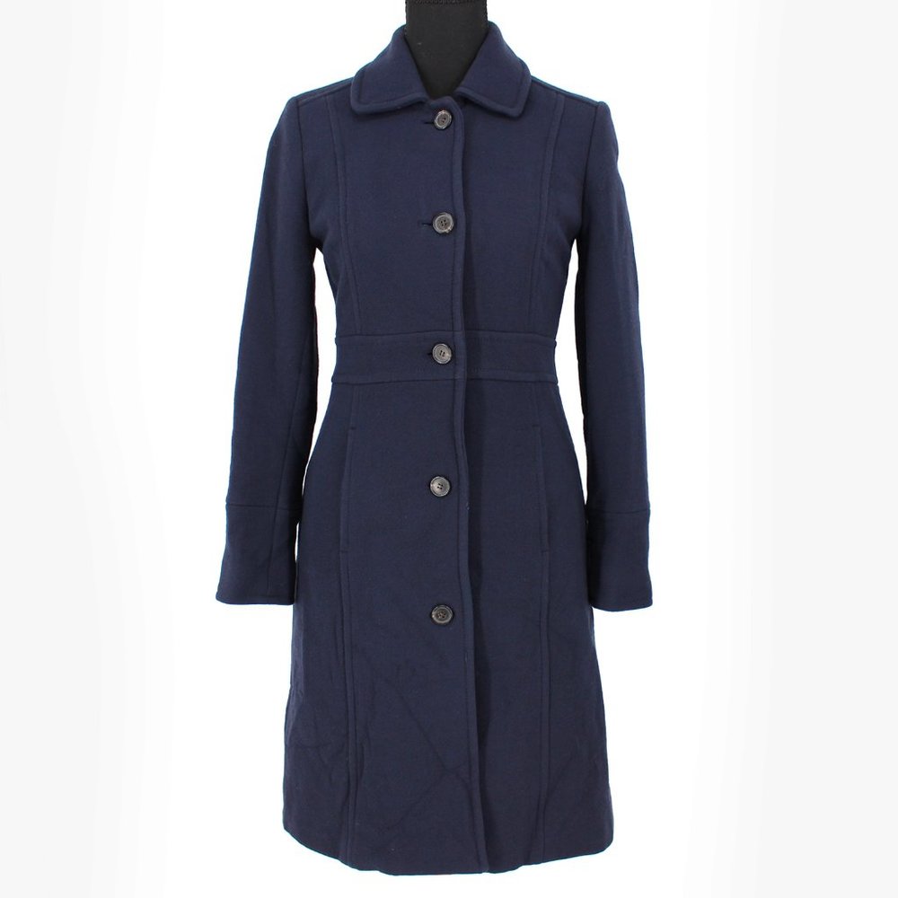 J Crew Double Cloth Lady Day Thinsulate Trench Coat Navy Blue size 00 X-Small XS